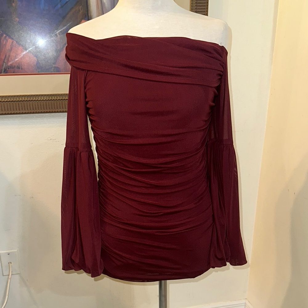Venus Off-Shoulder Burgundy Ruched Top